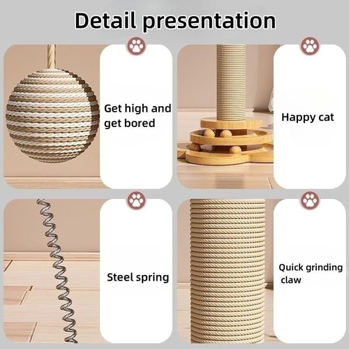 Pet Cat Toy Solid Wood Cat Turntable Funny Cat Stick Balls Durable Sisal Scratch - Picture 6 of 13