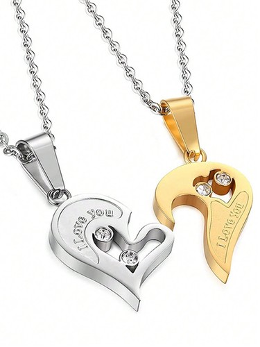 2pcs/set Couple Heart Charm Necklace for Couples Friendship Necklace Creative - Picture 3 of 3