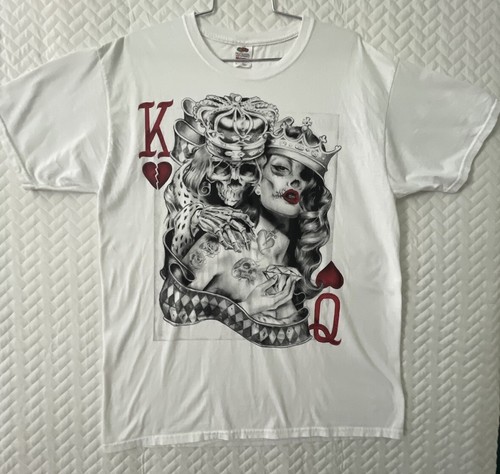 T-shirt teschio re regina di cuori L graffiti art anni 90 stile vintage streetwear - Foto 2 di 11