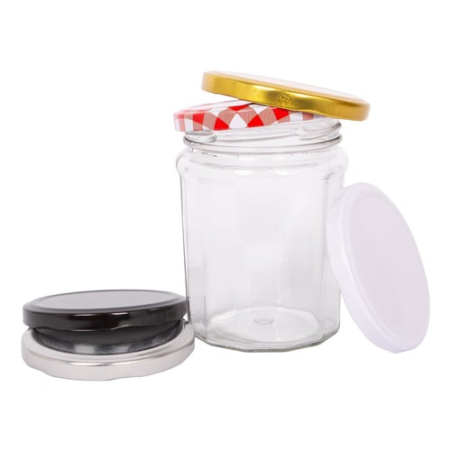 24x 450ml Glass Jam Jars with Silver Lids Chutney Preserve Honey Pickle Storage - Picture 4 of 7