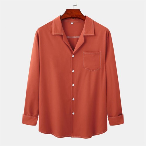 Reverskragen Shirts Herren Freizeit Langarm Arbeit Tunika Shirt Regular Fit Tops - Bild 8 von 27