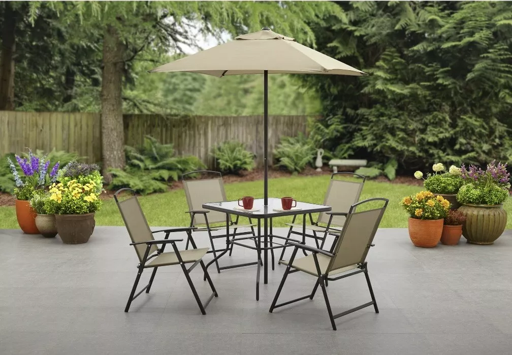 Mainstays Albany Lane 6 Piece Outdoor Patio Dining Set Tan