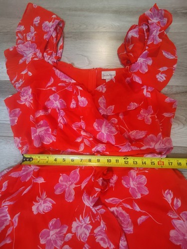 Premier Amour Damen Gr. 20 W rot/orange Blumen Kleid Rüschen Träger ärmellos neu mit Etikett - Bild 9 von 18