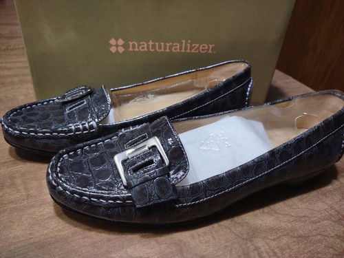 NATURALIZER Heaven Grey Croco SLIP-ON COMFORT LOAFERS Women's 8.5M Shoes NEW - Picture 1 of 6
