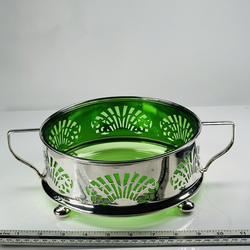 Arts Crafts Silver Plates Centrepiece Green Liner L28cm Circa 1896 - Picture 10 of 12