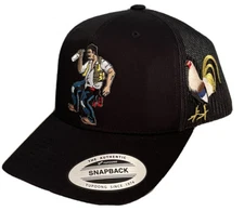EL BORRACHO Y EL GALLO GIRO HAT BLACK MESH TRUCKER   SNAP BACK   NEW 