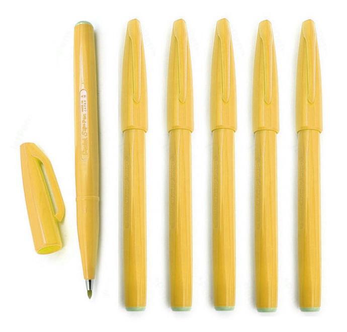 Pentel Sign Pen S520 Fibre Tip Marker Calligraphy - Yellow - Pack of 6