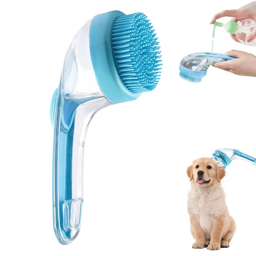 2-in-1 Dog Bath Brush with Soap Dispenser - Soft Silicone Pet Massage Brush