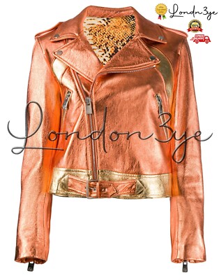 Bikerjacke Damen Metallic Orange Damen Echtleder Motorradjacken