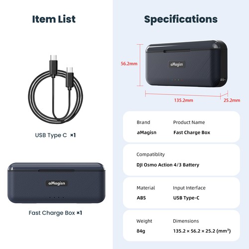 aMagisn For DJI Action4 Quick Charge Charging Case Action3 Charger Action Camera - Bild 15 von 15