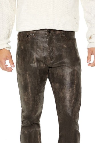 Forever 21 Coated Slim-Fit Mid-Rise Jeans Men’s 33x32 Brown Multi Stretch - Picture 10 of 10