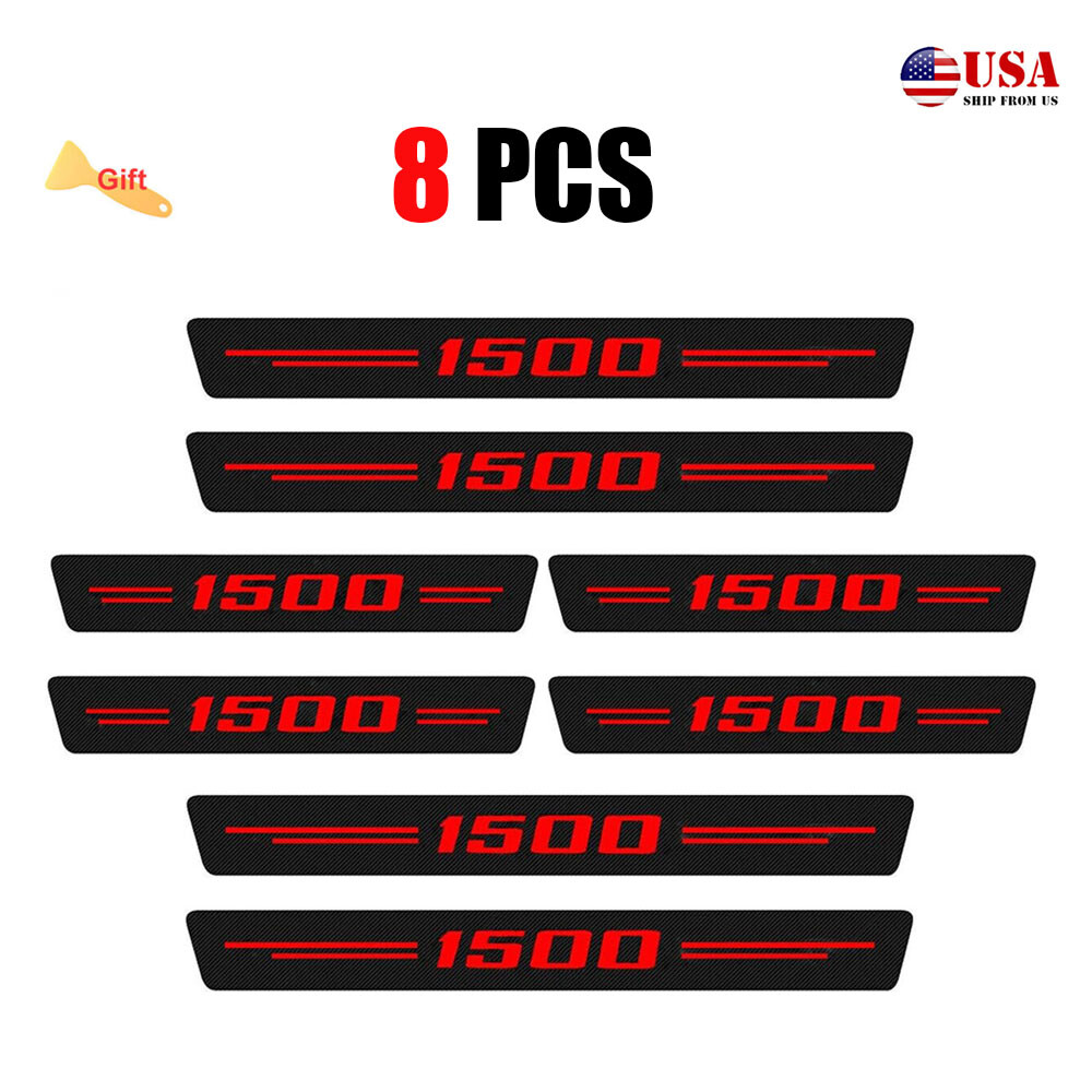 8pcs For Ram 1500 Carbon Fiber Red Threshold Door Sill Protector Cover Scuff L8