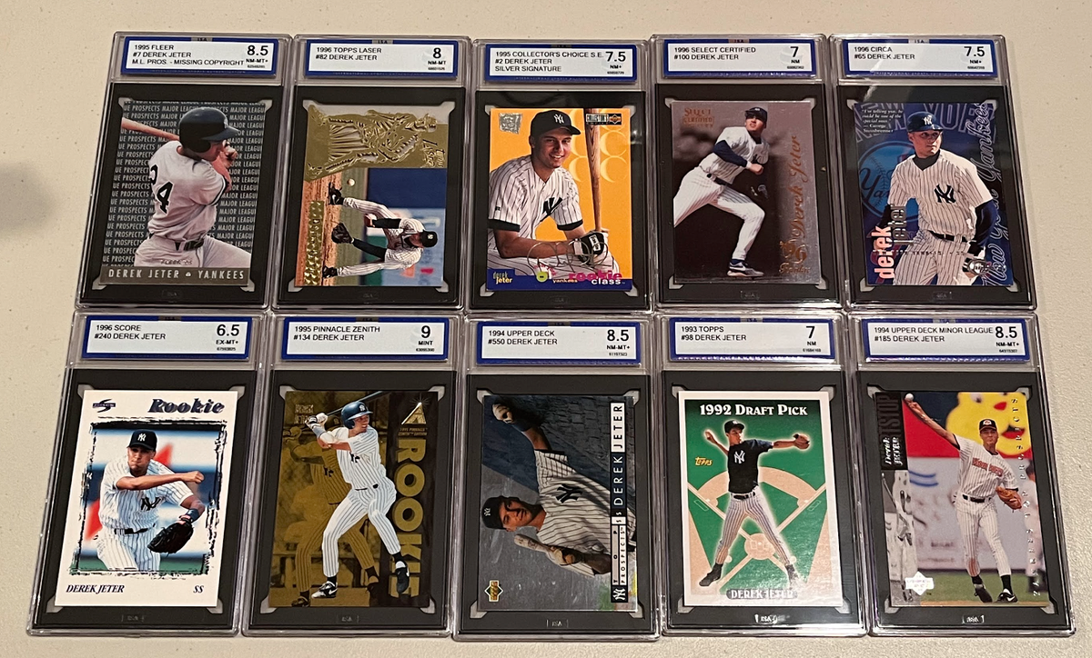 derek jeter rookie card graded 1993 Topps #98 PSA 8 (Cert #59448618) : Collectibles & Fine Art This card has been slabbed and authenticated by PSA/DNA authentication services and graded a Mint 9 DEREK JETER 1995 score rookie