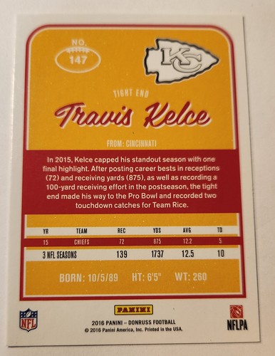 2016 Donruss Football Travis Kelce 147 - Picture 2 of 2