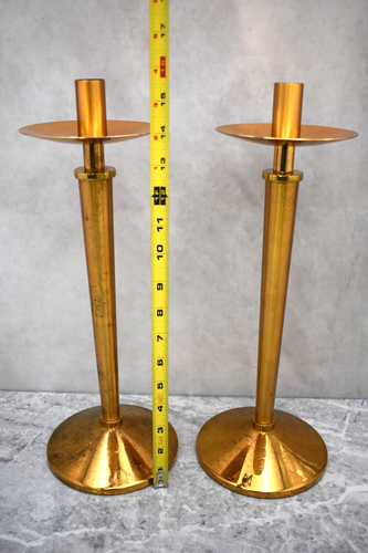 Paar antike Bronze Kerzenständer mit Goldlack, 14" HT (CU351) Kelch Co - Bild 6 von 7