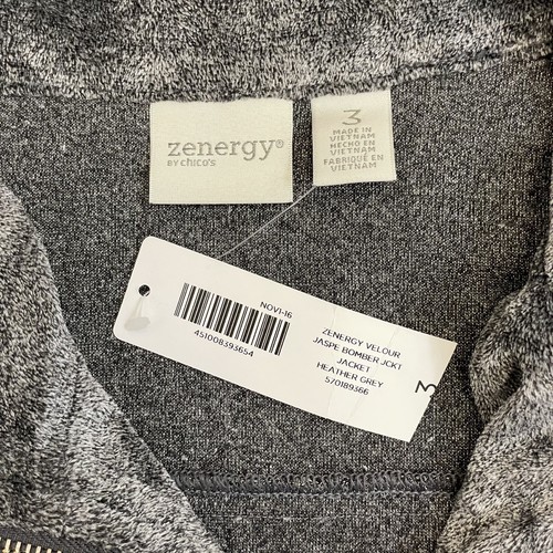 Zenergy by Chicos graue Jasper Moto Velour Jacke Gr. 3 - XL weicher Full Zip Pullover - Bild 10 von 12
