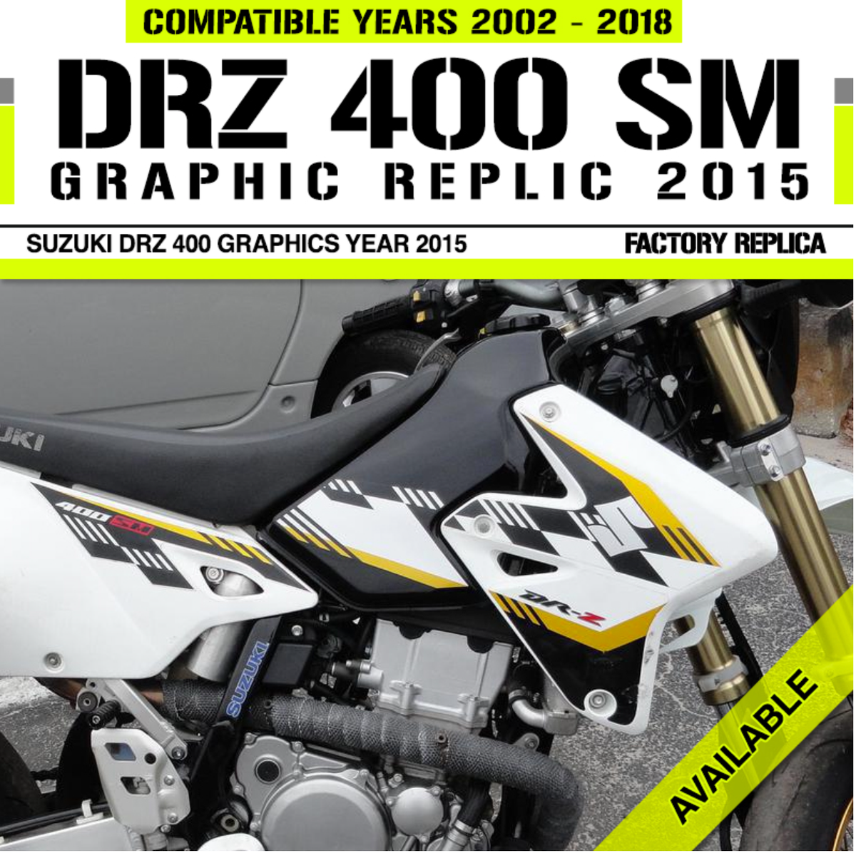 SUZUKI DR-Z400SM GRAPHIC KIT - REPLICA STICKER DECALS (2018, BLACK