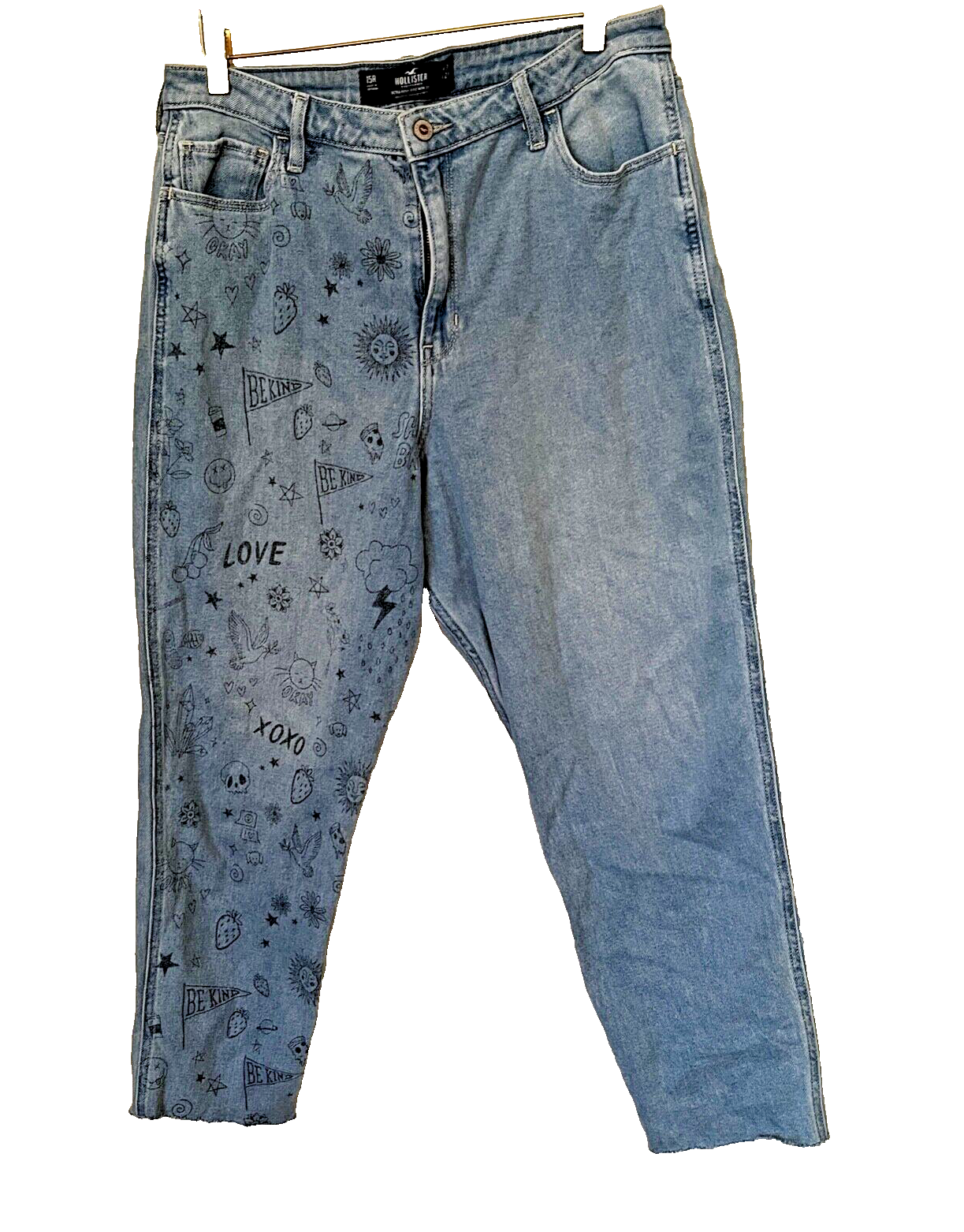 Hollister Rare Womens Mom Jeans 00R Ultra High Rise With Printed Art-image