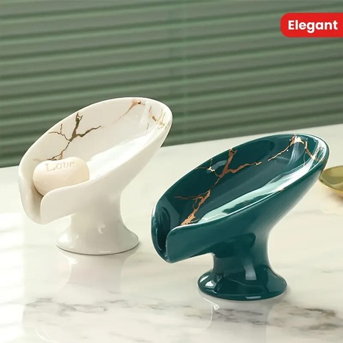 Soap Dish, Soap Holder Self Draining Leaf Shape Soap Dishes, Marble White - Picture 4 of 8