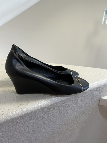 Zapatos Tory Burch Tiffy de cuero negro con tacón de cuña talla 7,5 M - Imagen 2 de 11