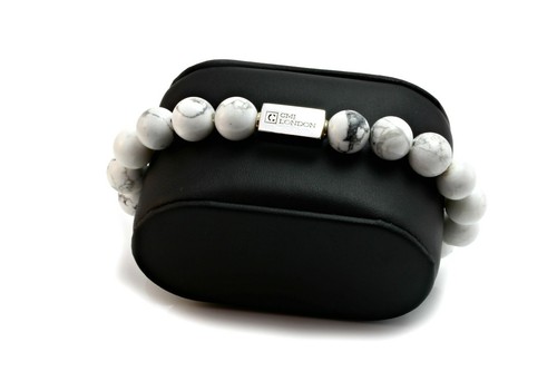 Mens Beaded Bracelet-Essential Howlite & Sterling Silver Bead bracelet - Picture 5 of 7