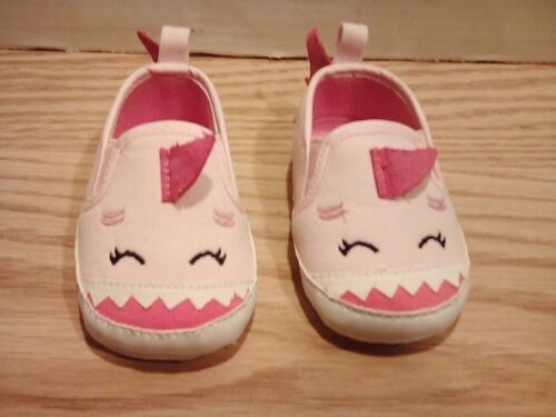 Raising Star Baby Girl Pink Shark White Teeth Slip-On Canvas Shoes 3-6 Months NE - Picture 1 of 7