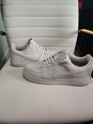 Nike Air Force 1 Low '07 CROCODILE LV8 ALL WHITE/SILVER LOGOS 718152-103 SZ-11 | eBay