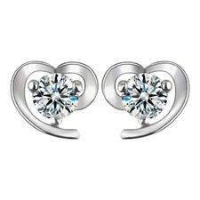 Glamorous Heart Silver Plated Cubic Zirconia Wedding Prom Stud Earrings   