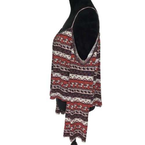 Coachella H&M Elephant Print Cold Shoulder Red Cropped Top Boho Festival Size M - Picture 4 of 5