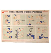 Red Cross Soviet Poster 1985 -ways to temporarily stop bleeding- Training Poster