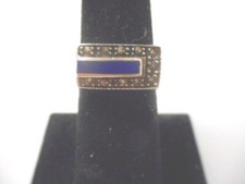 BEAUTIFUL LADIES STERLING SILVER RING W BLUE STONE AND MARCASITES SIZE 6