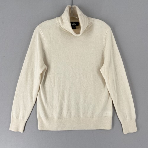 Lands End Womens 100% Cashmere Turtleneck Sweater Size Medium Ivory White