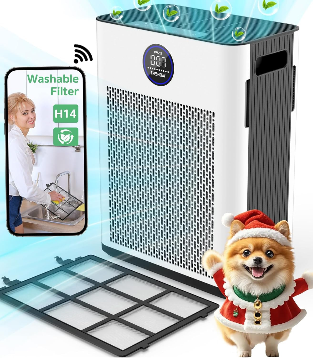 Air Purifier for Home up to 2300Ft² with H14 True HEPA Smart Wifi Control & Doub