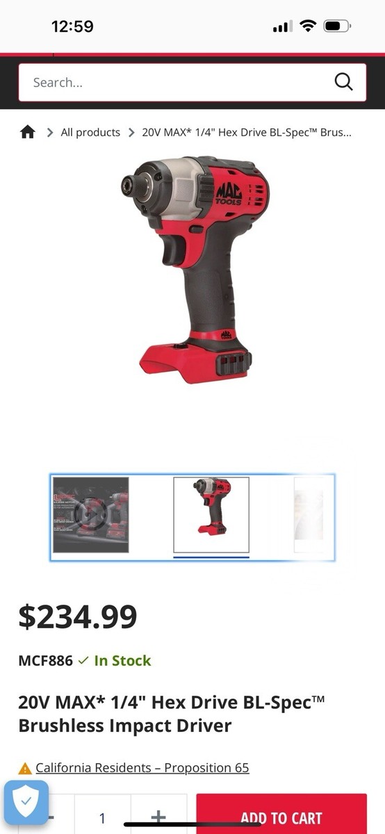 Mac Tools 20 V Max Quarter Inch Brushless Impact Driver eBay