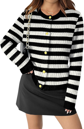 Women'S 2025 Cardigan Sweaters Button down Crew Neck Open Front Long Sleeve Knit
