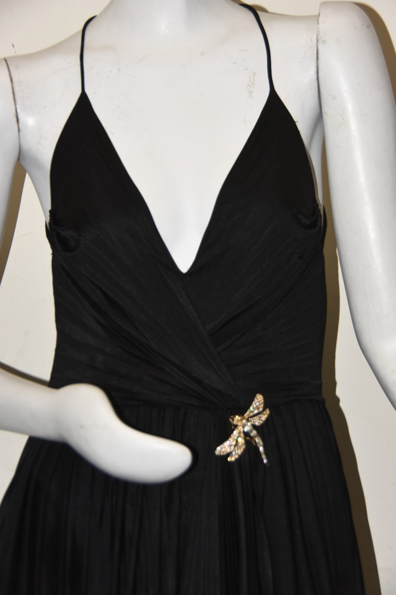 NEW GuccI Open Back Strappy Dress Black Pleated Dragonfly