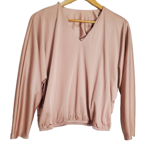 Vintage 70s Vickey Vaughn V-Neck Bat Sleeve Pink Blouse Size 13