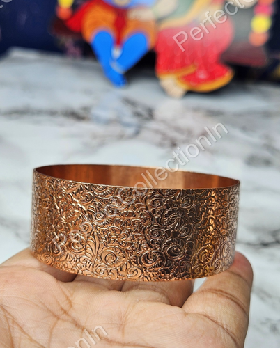 Floral Vine Pattern Handmade Embossed Copper Cuff Bracelet Size 6-10 - Picture 3 of 5