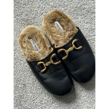 Steve Madden Masin Black Leather Faux Fur Mule Slippers 7.5