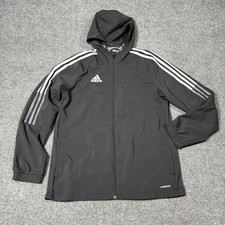 Adidas Jacket Youth XL Black AEROREADY Full Zip Hooded Windbreaker 3-Stripes