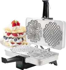 New - Pizzelle Maker- Polished Electric Baker Press Makes Two 5-Inch Cookies
