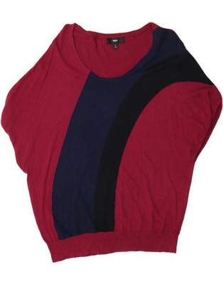 Mossimo Damen Pullover Pulli U-Boot-Ausschnitt UK 16 Large burgunderrot Colourblock CV18