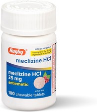 SM Rugby Meclizine HCL 25 mg 100 Chewable Tablets Berry Flavor Travel Sickness