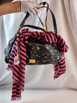 Authentic Marc by Marc Jacobs Shoulder Bag Black Animal Print Hobo Purse Scarf