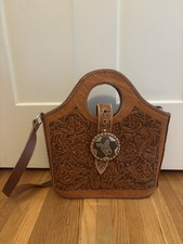 Western hand tooled tote horse conchos vintage genuine leather Bucket Bag Flower