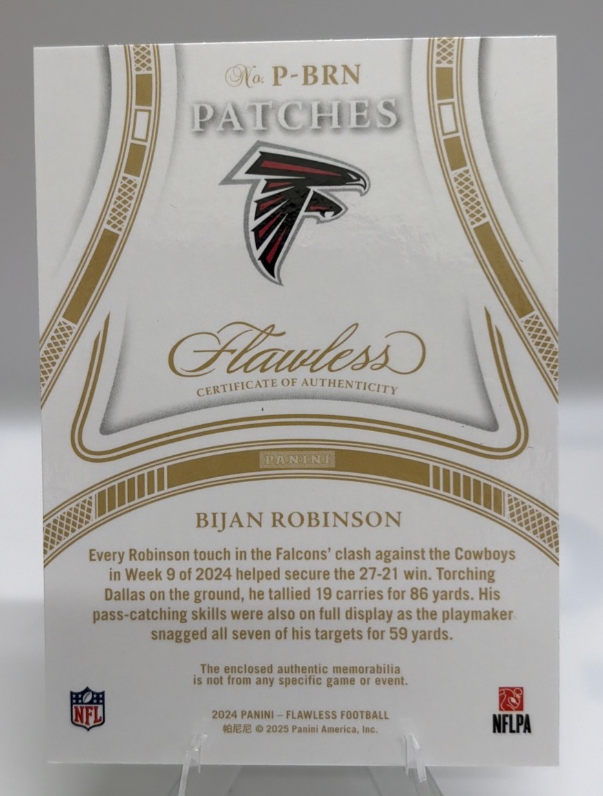 2024 FLAWLESS BIJAN ROBINSON Napkin Patch COLOR 7/20 eBay 1/1 Jersey Match 🔥🔥 view 2