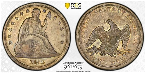 PCGS 1843 Seated Liberty Dollar VF30 w/ Trueview