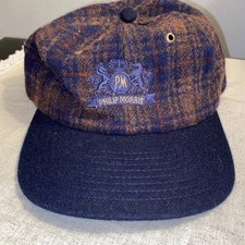 Vintage Phillip Morris Wool Plaid Baseball Cap Adjustable 1990s 