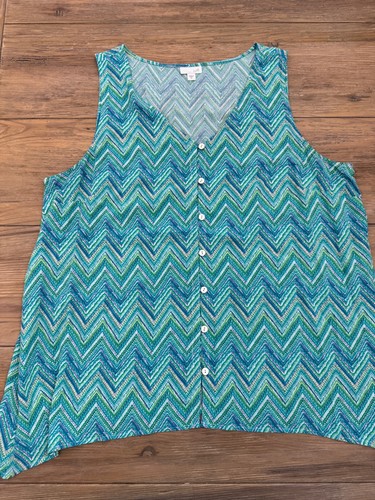 J Jill ärmelloses blau grünes Print Top, XL