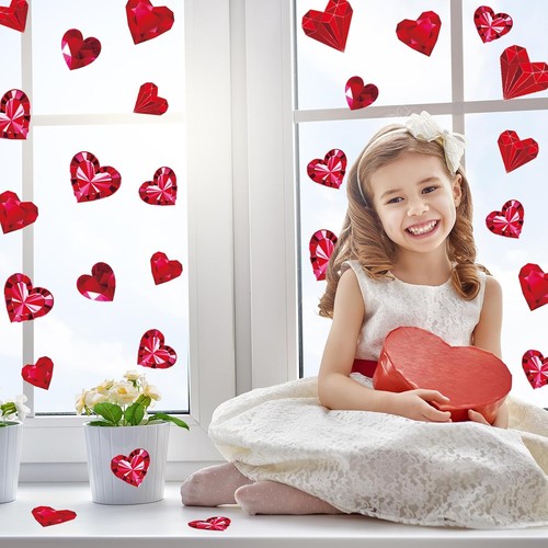 ReliThick 9 Sheets Valentine's Day Heart Window Clings Double Sided Love Red - Picture 7 of 7